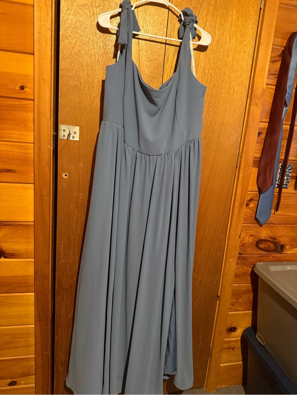Elegant Tie-Shoulder Bridesmaid Dress in Steel Blue